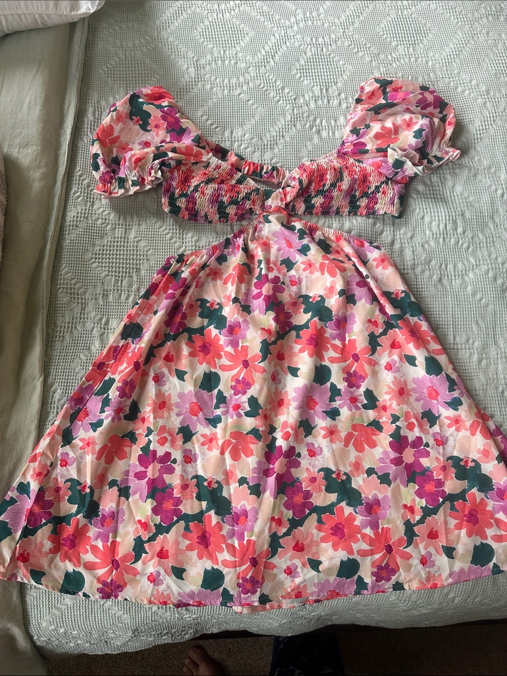Girls Floral Pink Sundress with Puff Sleeves
